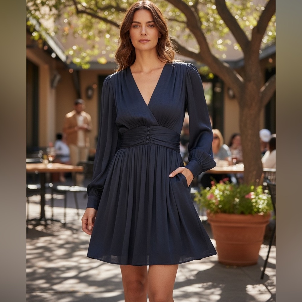 The Kooples Long Sleeve Surplice Mini Dress Size 2 French US Navy Medium NWT